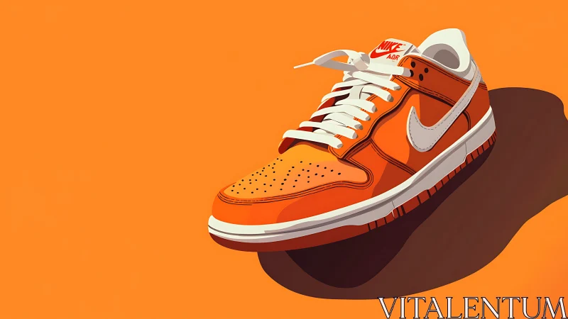 Bold orange sneaker illustration on vivid flat backdrop.