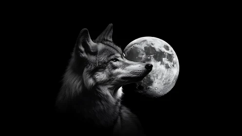 Lone wolf profile aligned with luminous full moon.