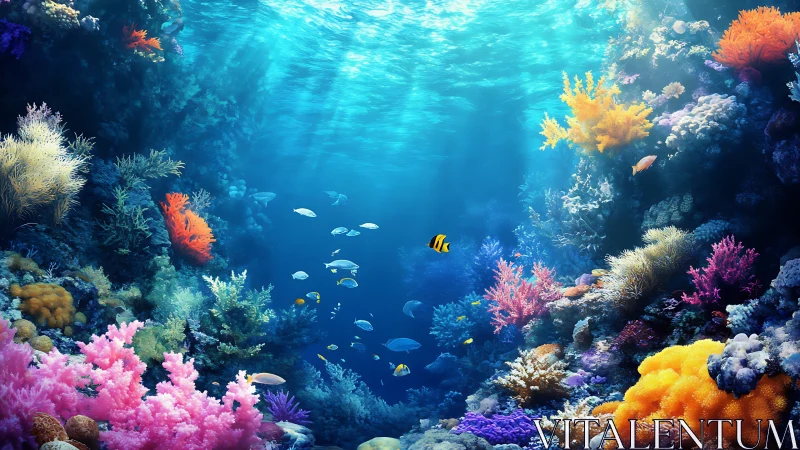 Sunlit coral choirs shimmer as reef fish script liquid paths