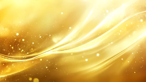 Abstract golden light waves with sparkles and glowing particles.