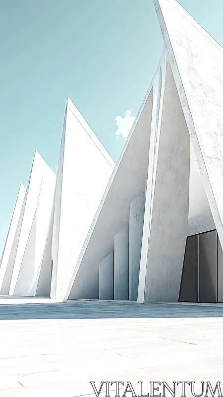 Sharp white concrete architectural facade under clear sky.
