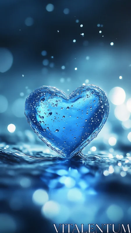 Crystalline blue heart suspended in liquid droplets