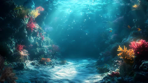 Sunlit coral garden welcomes gentle life beneath the sea