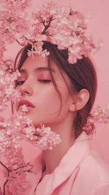 Soft-focus portrait integrates floral foreground and pastel tonality