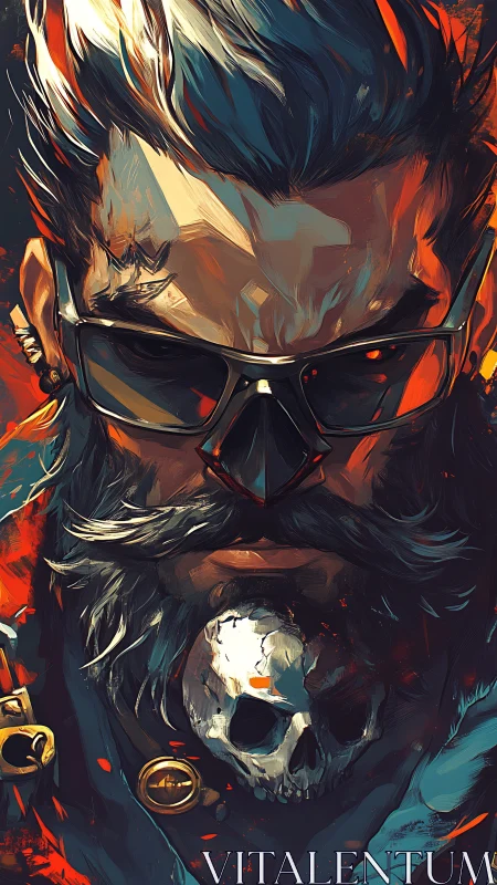 Cyberpunk warlord portrait ablaze with neon shadows and steel.