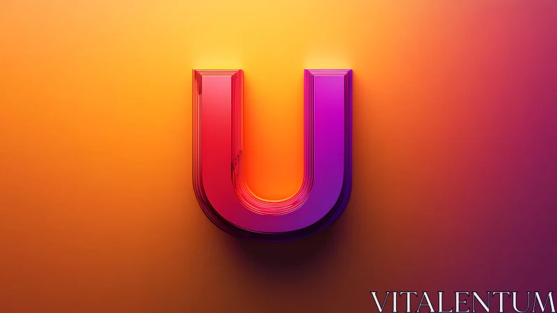 Vibrant 3D Letter U on Gradient Orange and Purple Background.