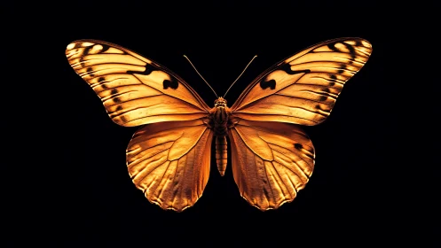 Symmetric macro capture of illuminated golden butterfly wings.