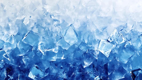 Close-up of shimmering ice cubes in cool blue background, digital art.