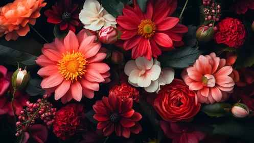 Luxurious Floral Composition with Red and Pink Blooms