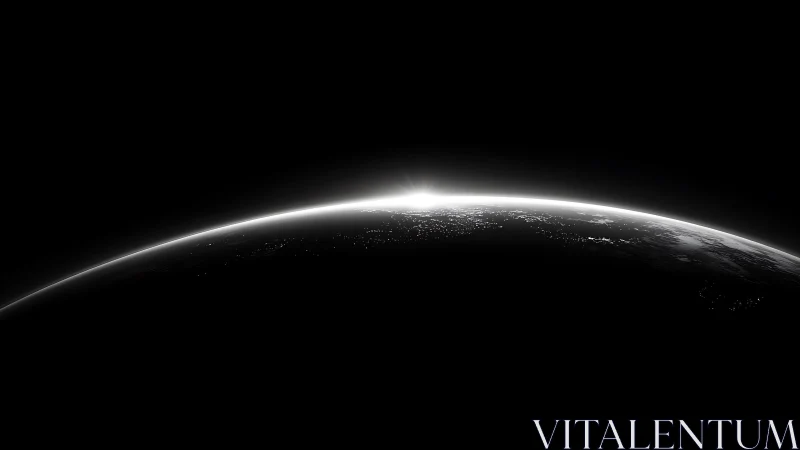 Curved planetary horizon shows sunrise edge illumination