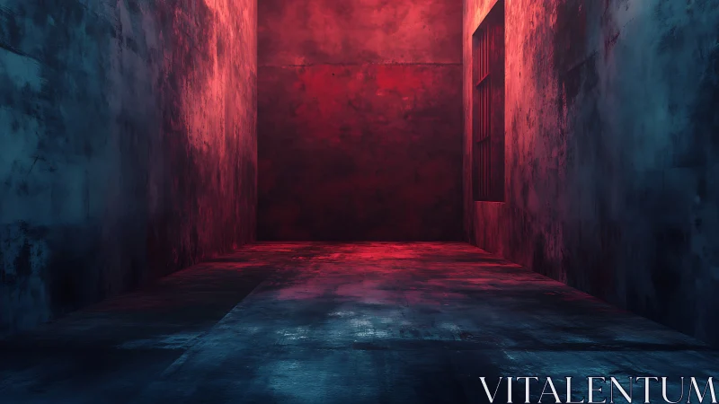Cyberpunk corridor with red-blue volumetric lighting study.