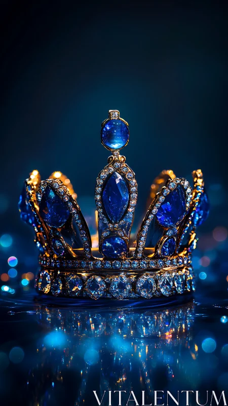 Sapphire coronet gleaming with jeweled bokeh reflections.