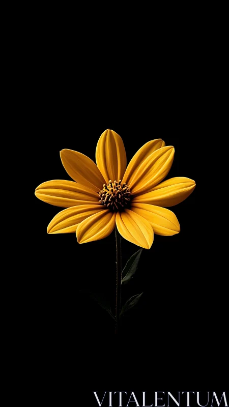 Golden Bloom Against Black. Solitary Daisy Radiates Light.