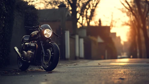 Sunlit street motorcycle waiting for an unhurried ride.