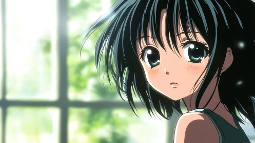 Soft morning light catches the shy wonder in her wide eyes