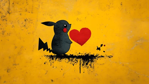 Minimalist Pop Art: Pikachu's Emotional Declaration Mural.