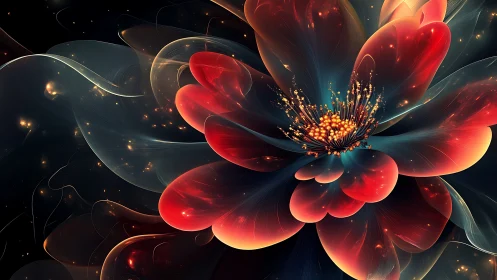 Digital macro illustration of luminous abstract flower form.