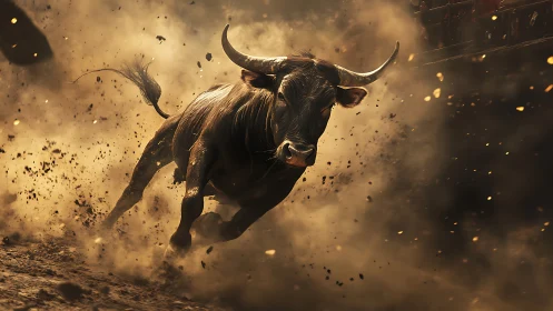 Roaring dust and flying hooves capture a bull’s fierce charge