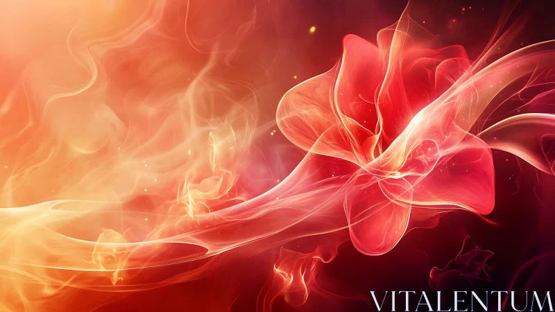 Floral inferno swirling through luminous crimson veils.