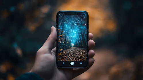 Phone screen quietly opens a starlit forest doorway