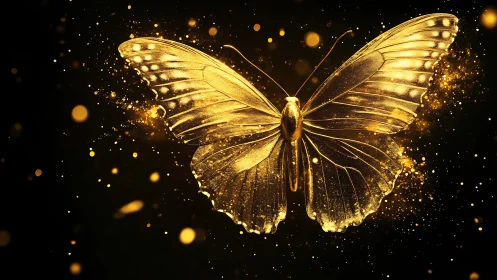 Golden butterfly rendered with specular highlights and particle bloom