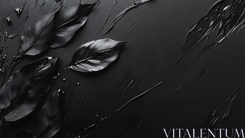 Black leaves on dark textured background in stark contrast