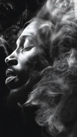 Side profile portrait in smoke against deep black background.