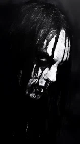 Black metal corpse paint portrait in stark contrast.