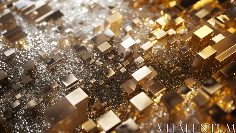 Golden metallic cubes form dense reflective geometric grid