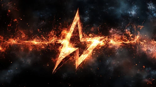 Fiery lightning bolt symbol formed by horizontal flame band