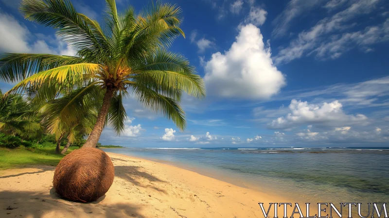 Tropical Beach with Coconut Palm and Sandy Shore
