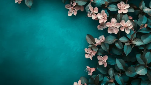 Pink Mountain Laurel Blossoms Against Teal Textured Background