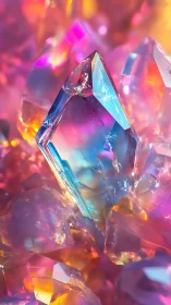 Multicolored crystalline cluster under diffuse soft lighting.