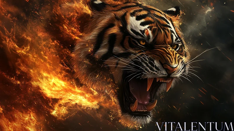 Flaming tiger head render with dynamic fire particle effects