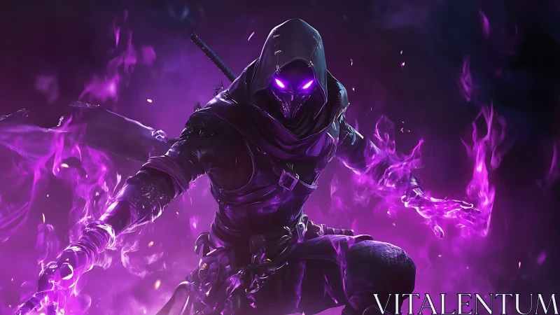 Voidlit rogue conjures ultraviolet chaos in molten shadow.