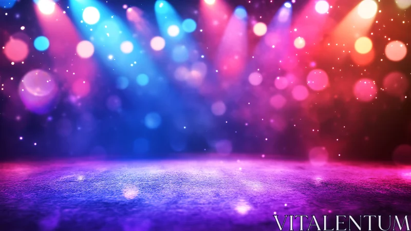 Multicolor bokeh stage under converging concert luminaires.