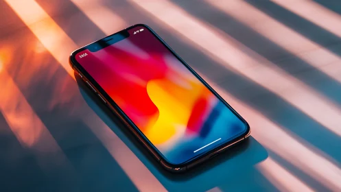 Modern smartphone displays vibrant gradient wallpaper.