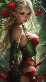 Armored forest elf archer posed in dynamic three-quarter profile view
