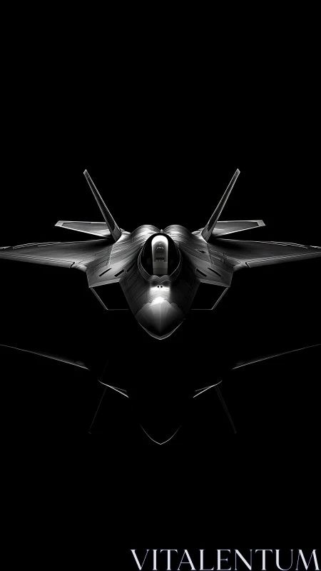 Stealth fighter jet emerges from shadow in dramatic symmetry