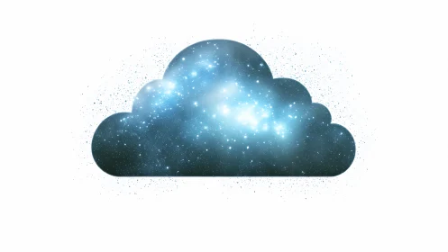 Celestial cloud icon cradling a luminous starry cosmos.
