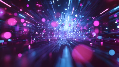 Futuristic Data Stream with Neon Lights in Digital Art Style.