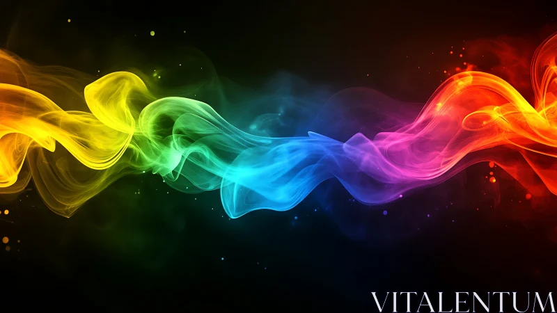 Colorful smoke river twists across darkness and hums softly