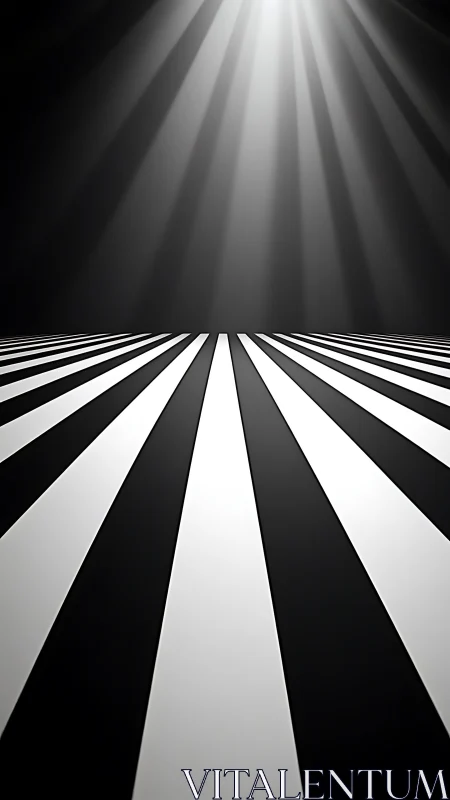 Radiant spotlight cuts across bold striped perspective field