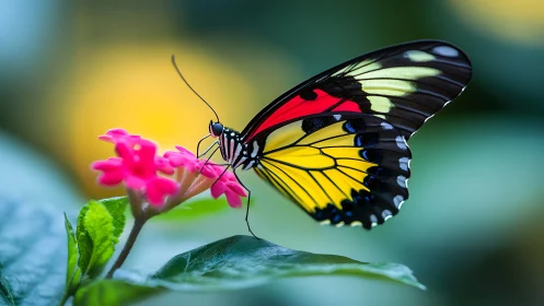 Radiant butterfly pausing softly on bright pink blossoms.