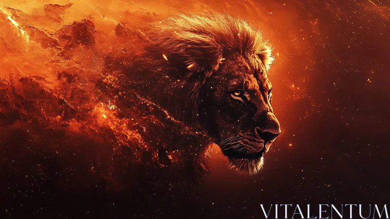 Solar Mane Monarch Roaring Quietly Through Cosmic Emberfields.