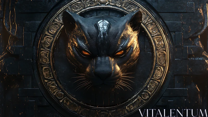 Sculpted panther relief emerges from ornate metallic portal
