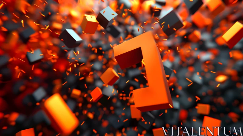 Dynamic 3D Number One with Exploding Cubes in Vivid Orange Glow.