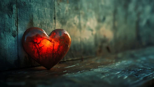 Crystalline Heart Against Weathered Urban Wall Surface