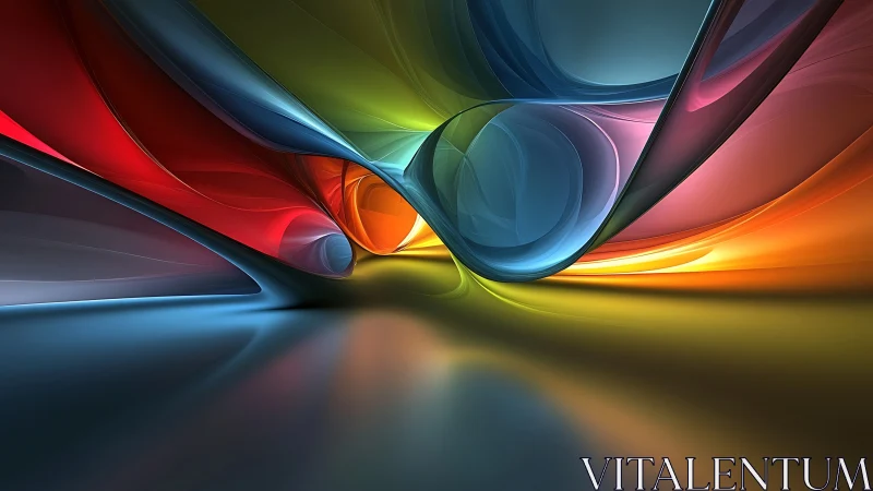 Fluid neon ribbons form luminous abstract tunnel interior.