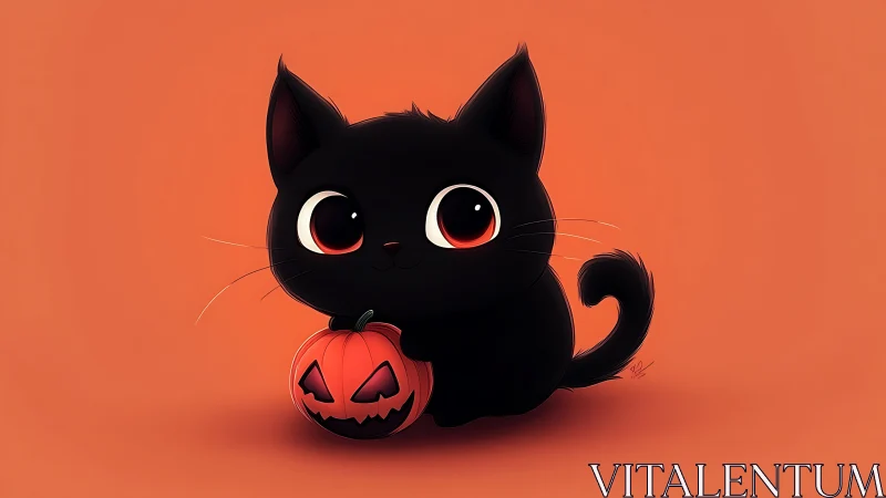 Charming Black Kitten Celebrates Halloween with Pumpkin